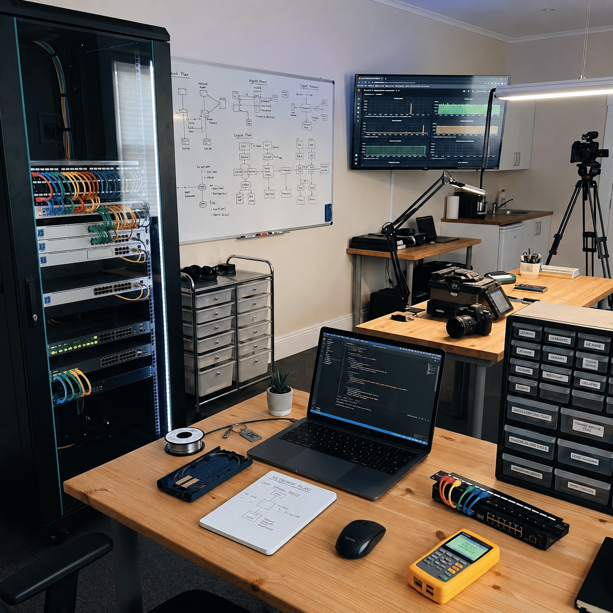 IT-werkplek met netwerkapparatuur
